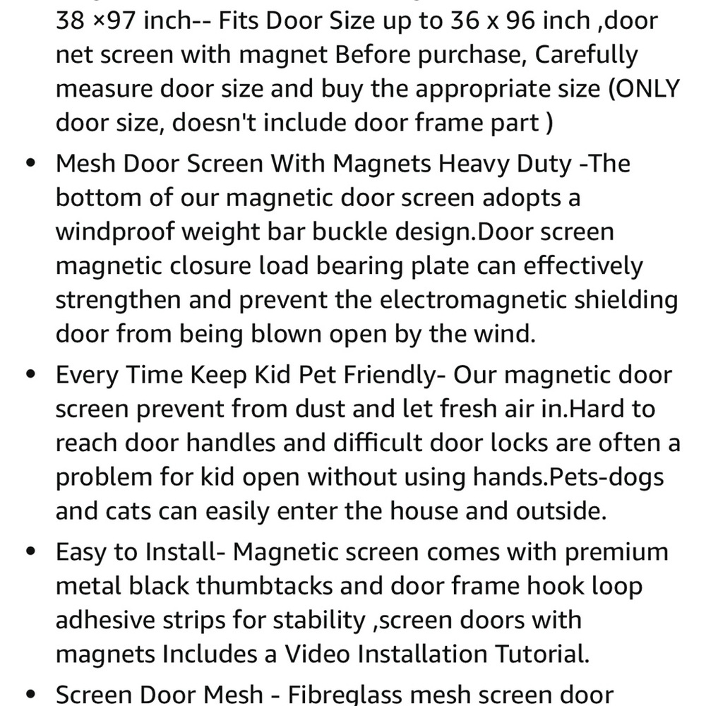 Magnetic Door Screen for Single door fits 36 x 96. Fiberglass Mesh Door Screen - Picture 2 of 7
